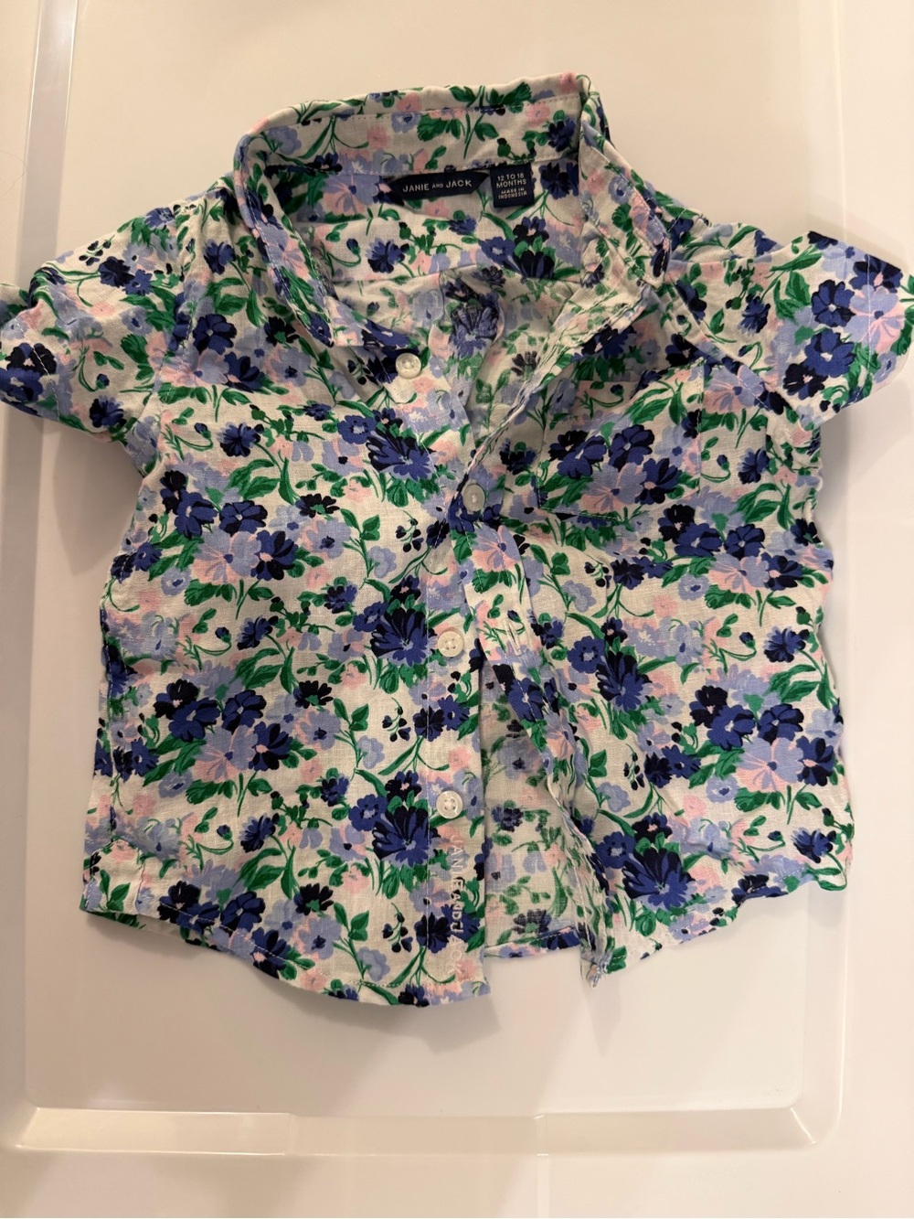 Janie and Jack Blue, Green & Pink Floral linen Button-Down Shirt